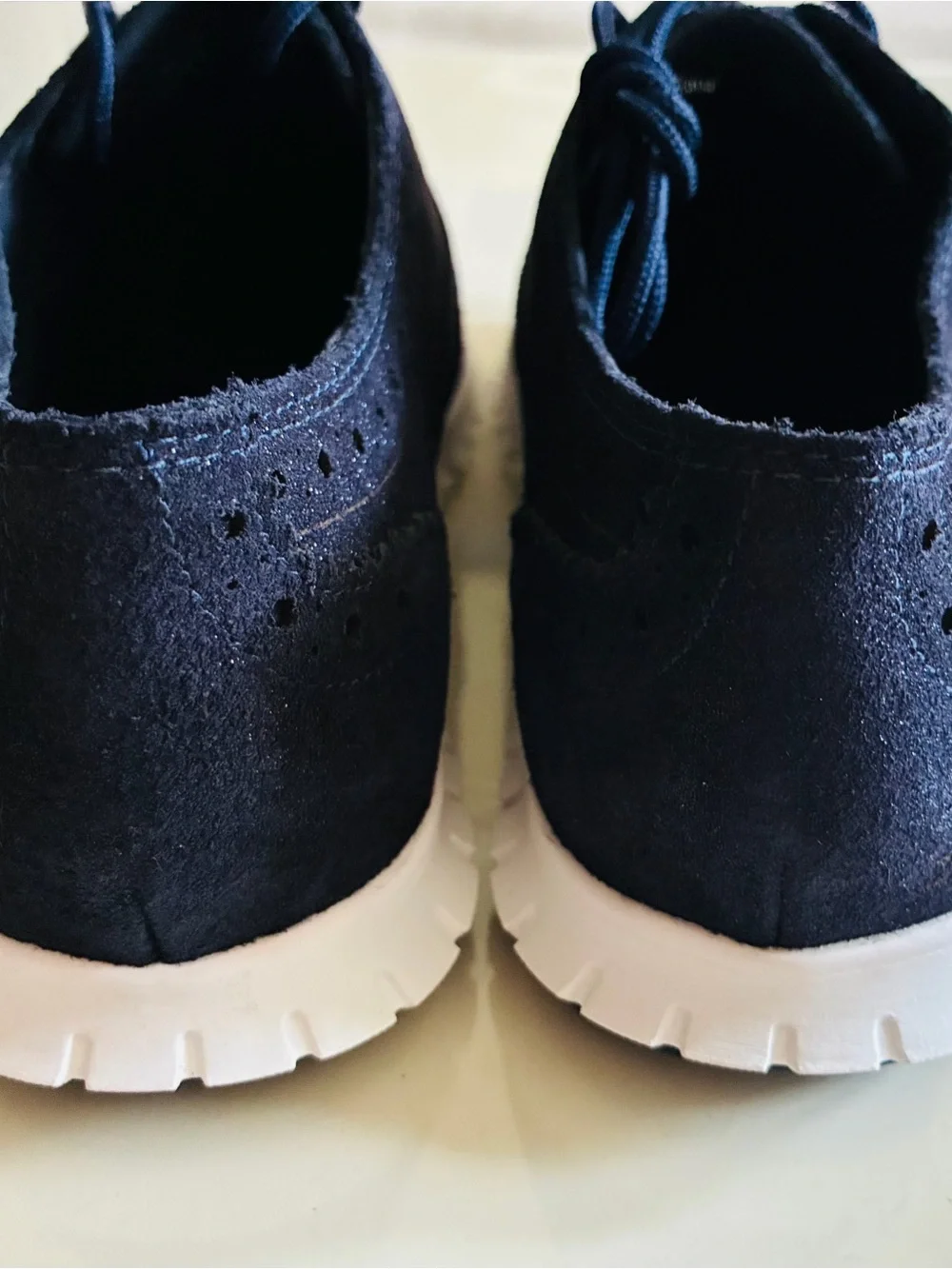 Cole Haan Navy Suede Wingtip Derby with White Sole